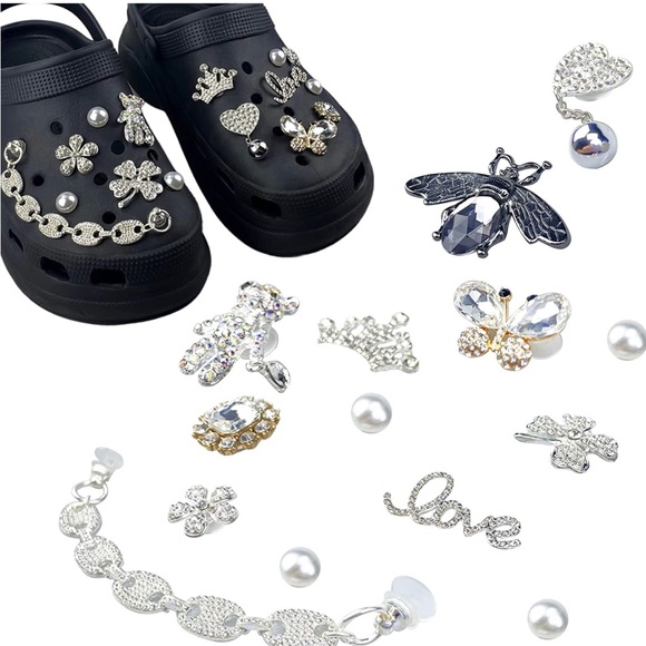 TiiM Shoe Charms for Crocs Faux Crystal Pearl Rhinestones Designer